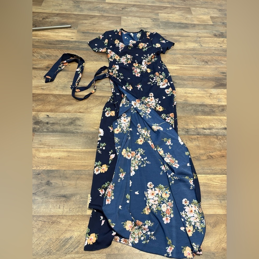 Live 4 Truth Navy Floral Wrap Maxi Dress | Boho Short Sleeve Tie Waist